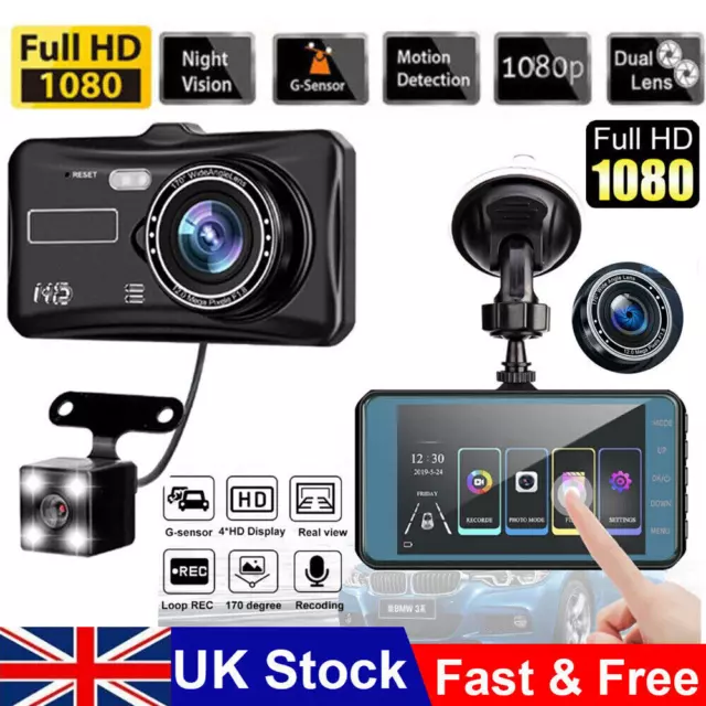 4" Car Dash Camera Recorder Dual Front Rear HD 1080P Dash Cam w/ 32gb TF UK