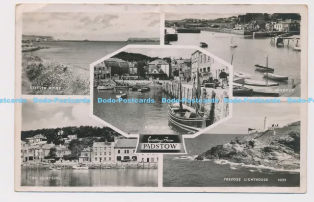 C019504 Greetings From Padstow. The Harbour. The R. A. Postcards. RP. Multi View