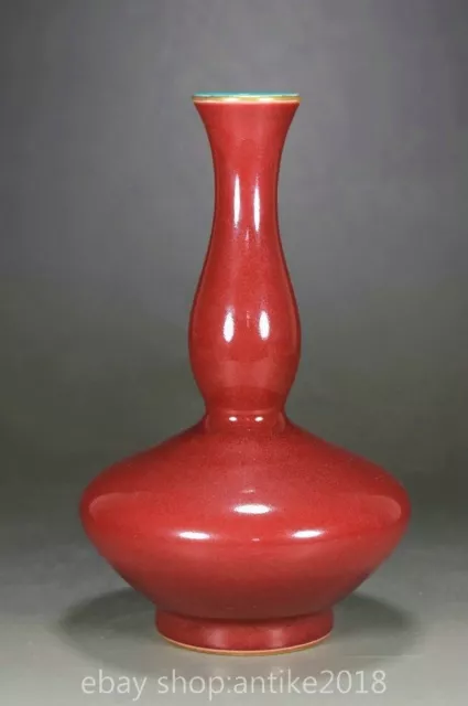 8.8" Old Chinese Qianlong Dynasty Red Glaze Porcelain gourd Bottle Vase