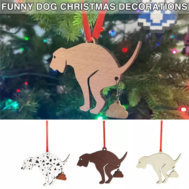 Christmas Tree Wooden Hanging Decor Pooping Dog Ornament Xmas Funny Pendants New