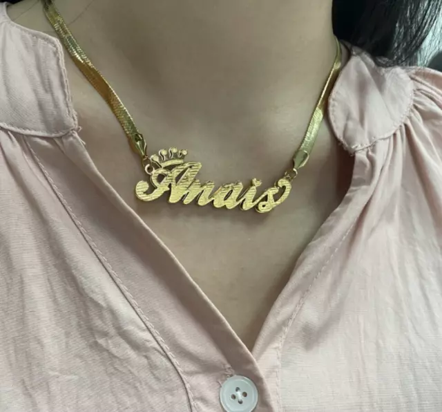 Custom Crown Name Necklace Double 3D Nameplate Snake Chain Pendant Jewelry Gift 3