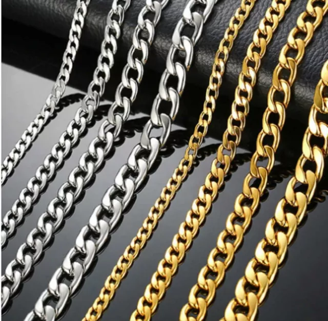 17-25cm Long Stainless Steel Silver Gold Curb Link Chain Bracelet 3/5/7/9mm J13