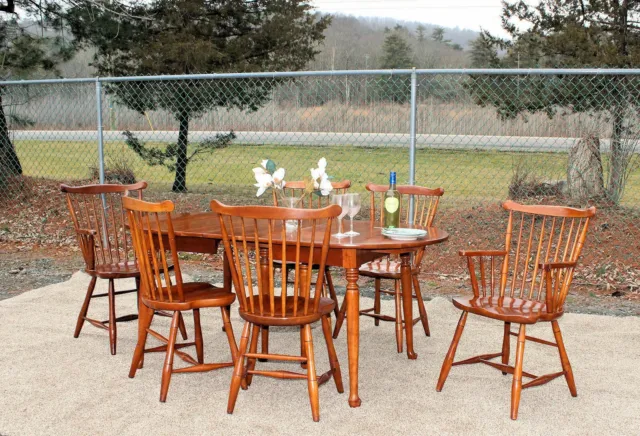 Fabulous Benchmade FARM HOUSE TABLE & SET 6 WINDSOR Dining CHAIRS Solid Cherry!