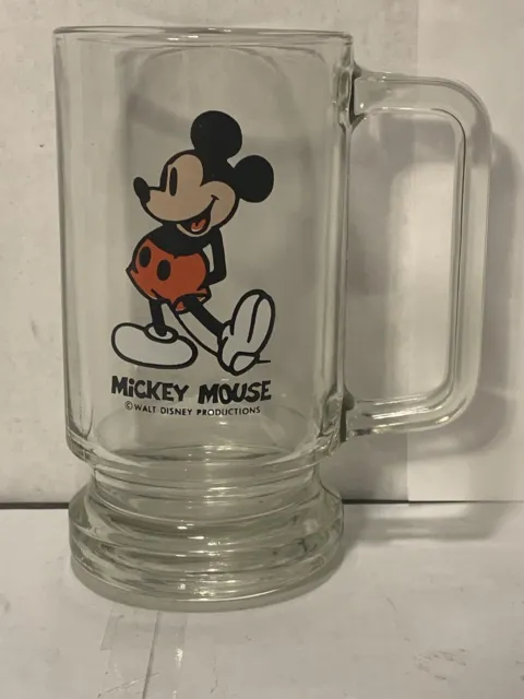 Vintage Walt Disney Mickey Mouse Clear Glass Mug, Cup, Root Beer Stein