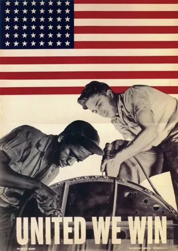 UNITED WE WIN 1942 WW2 propaganda poster print