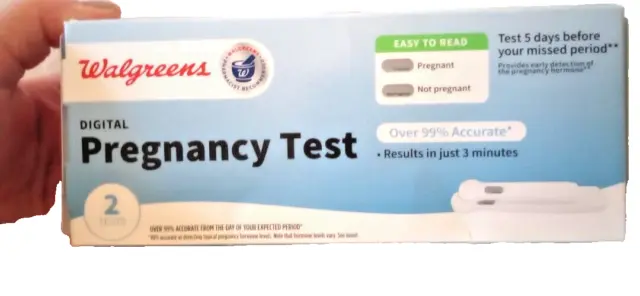 Prueba de embarazo digital Walgreens 99% precisa 3 minutos 2 pruebas - CADUCIDAD 31/01/2025