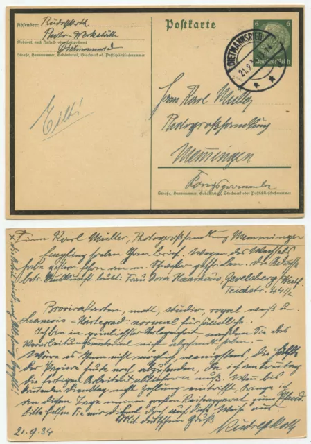 41343 - Ganzsache P 235 - Postkarte - Dietmannsried 21.9.1934 nach Memmingen