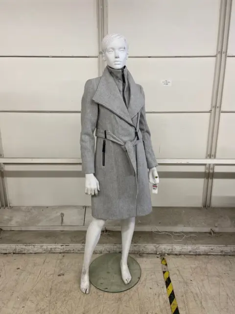 CALVIN KLEIN Belted Wrap Coat Women's Size XS Light Grey Wool Blend
