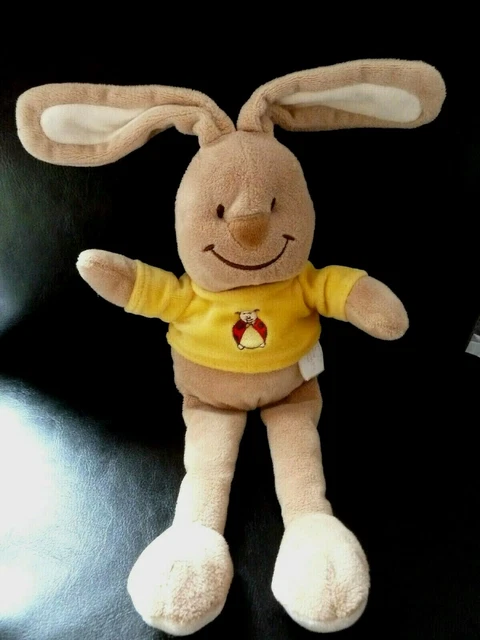*. DOUDOU PELUCHE BENGY LAPIN BEIGE pull sweat jaune coccinelle 30cm EXCEL ETAT