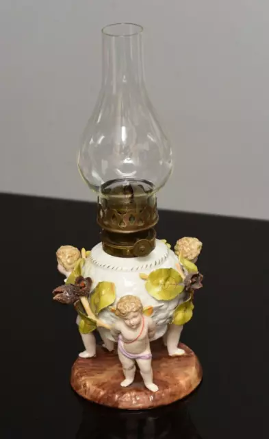 Antique Schierholz Porcelain Oil Lamp with Cherubs 1880 th