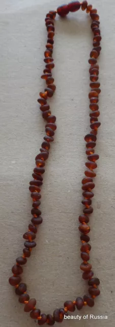 raw  Natural  cognac   Baltic Amber semi rounded Beads Necklace .16. "