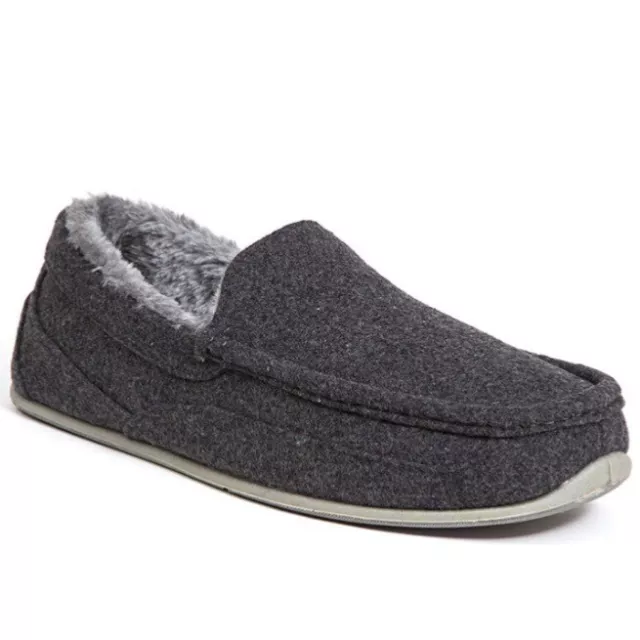 Deer Stags Slipperooz Men’s Spun S.U.P.R.O. Cozy Moccasin Slipper Grey 10M NWOB