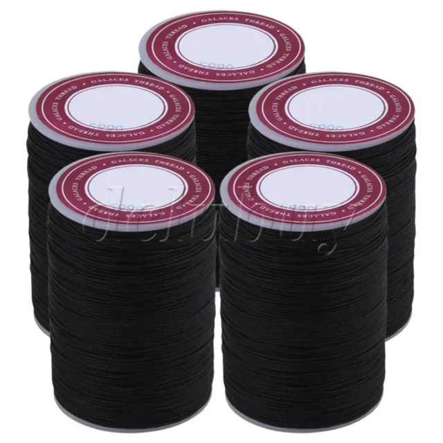 5 x Black 120 Meters Waxed Polyester Thread Cords 0.5mm Craft Round Wires