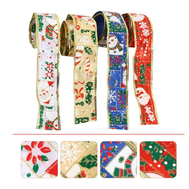 4 Pcs Christmas Silk Ribbon Bouquet Elder Ribbon Bows Christmas Wired Ribbon