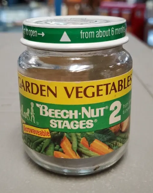 Febuary 1992 Beech-Nut Stages 2 Garden Vegetables Baby Food Jar Upc 05282623