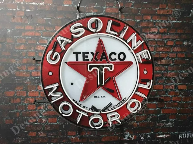 New Texaco Gasoline Gas Neon Light Sign Lamp Artwork Real Glass Wall Bar 24"x24" 2