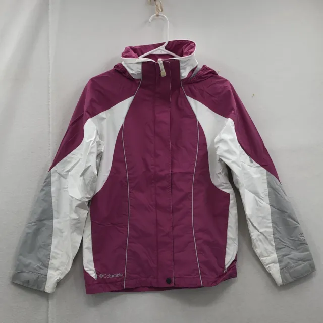 Columbia Girls Pink White Long Sleeves Full Zip Windbreaker Jacket Size 14/16