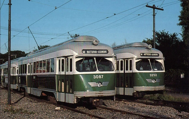 Mattapan Ashmont Boston MBTA PCC Cars 3087 and 3252 Trolley Vintage Postcard