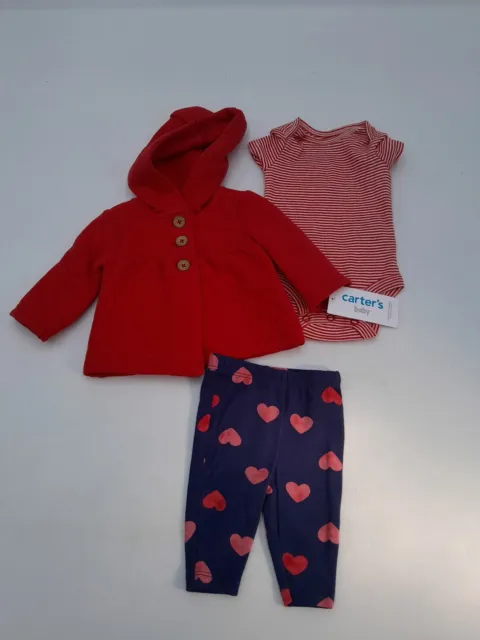 New! Baby Girl's Carter's 3pc  Hoodie Bodysuit Pants Outfit Newborn