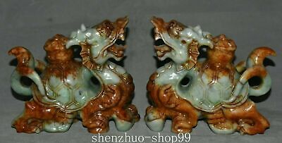 7" Old China Dynasty Xiu Jade Carving Palace Feng Shui Dragon Turtle Statue