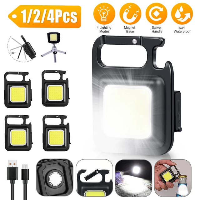 4x MINI USB Rechargeable LED Flashlight COB Work Lamp Torch Portable Keychain US