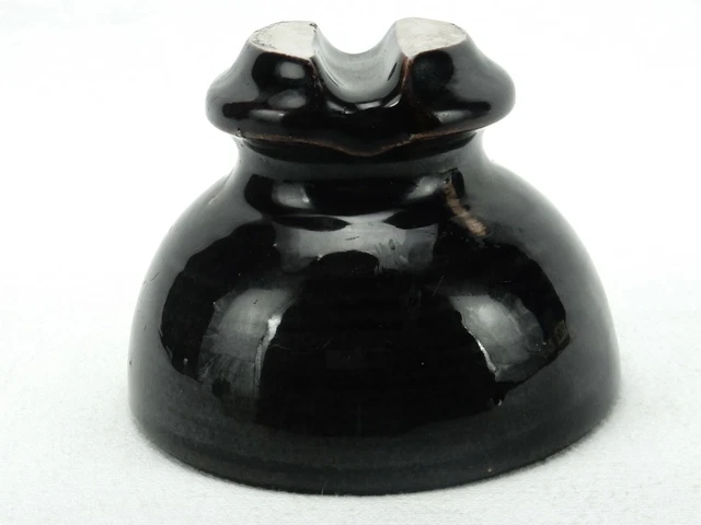 Antique Porcelain Electrical Insulator, High Voltage, Deep Brown/Black, #INSBN03 2