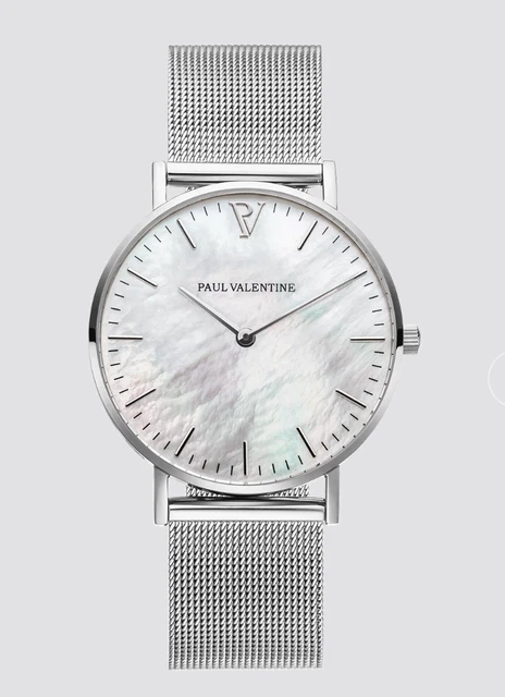 MONTRE FEMME ARGENT MAILLE SEASHELL Inox Paul Valentine 32mm Luxe