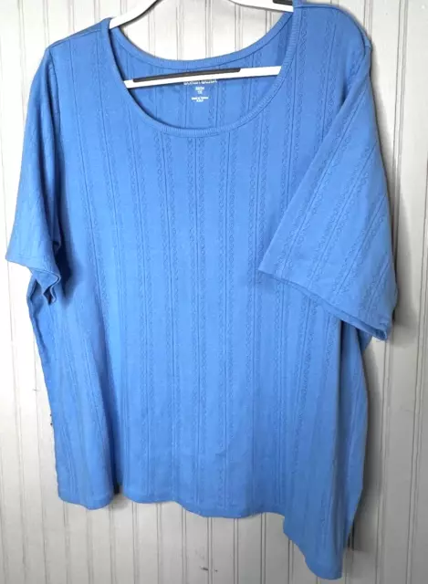 Woman Within Womens TOP 22 24 1X Blue Knit Cotton Pullover Short Sleeve Comfort