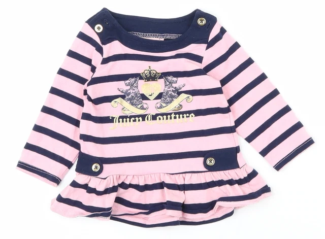 T-shirt pullover rosa a righe Juicy Couture per bambina taglia 3-6 mesi rotonda N