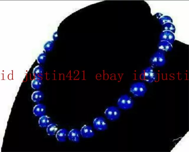 Natural 8mm Blue Egyptian Lapis Lazuli Round Gemstone Beads Necklace 24'' AAA