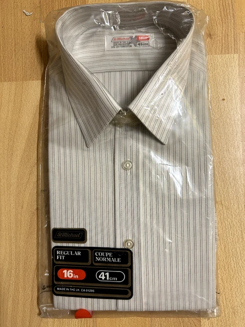 Camicia A Righe Da Uomo Vintage St Michael Large 16' Marrone Stile Anni '80 Nuova Rockabilly
