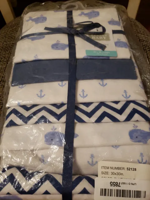Hudson Baby Flannel Receiving Blankets 7 Pack Blue Whales Nautica 30x30in