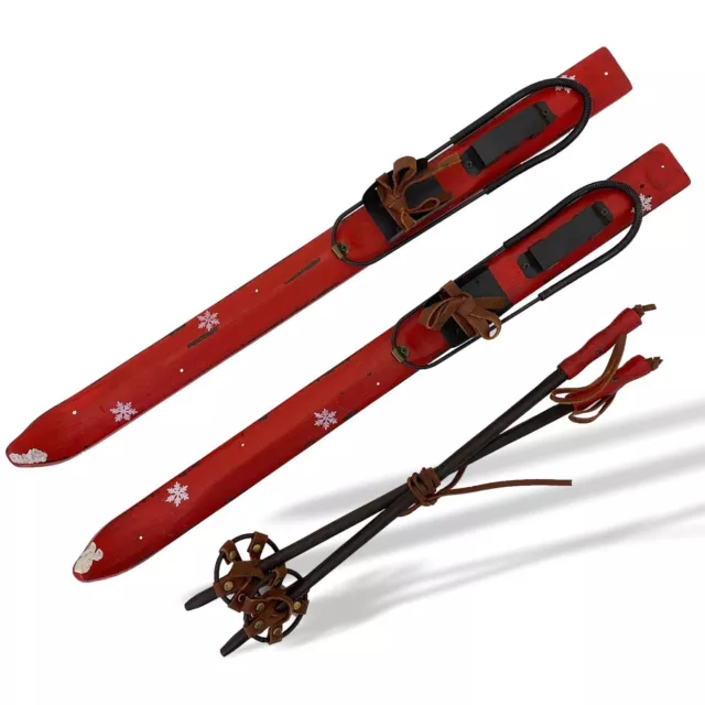 Ski Dekoration Holz Set mit Bindung Stöcken Ski Wintersport 52cm Antik-Stil