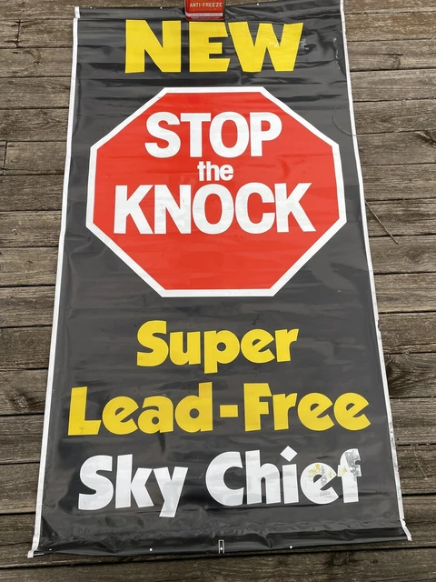 Vintage Texaco Stop The Knock Sky Chief Banner Gas Oil Advertising Sign