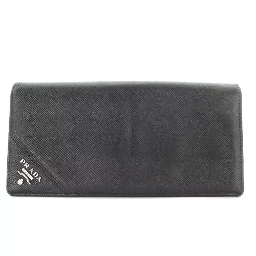 Prada Bifold Long Wallet Leather Logo Black /Sr2 Oh Ladies