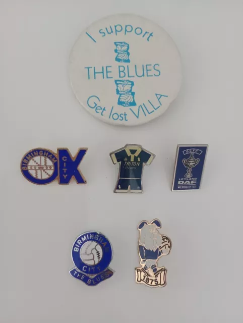 Set of 6 Vintage Rare Collectable Blues BCFC Birmingham City Football Pin Badges