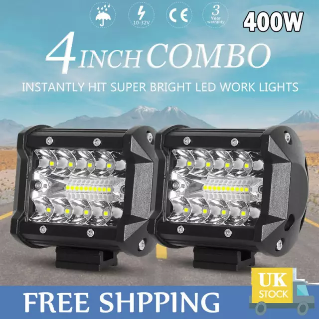 2x 400W Car LED Work Spot Lights Flood light Lamp 4x4 Van ATV Offroad SUV Truck