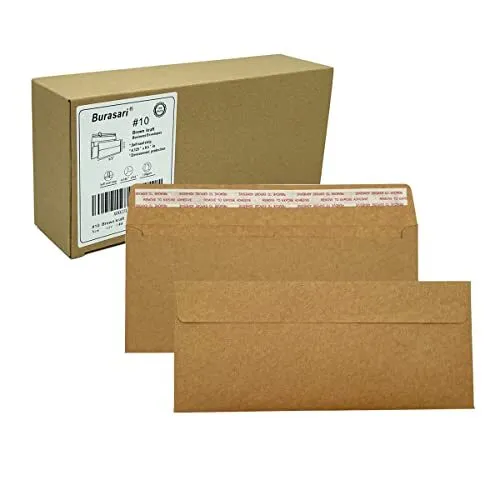 Burasari 80Qty#10 Brown Kraft Business envelopes 4.125x9.5In- windowless design