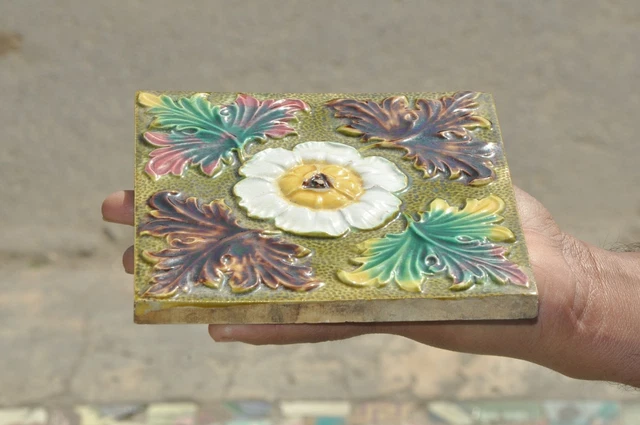 Vintage Fine Flower Design Multicolor Ceramic Tile, Japan 2