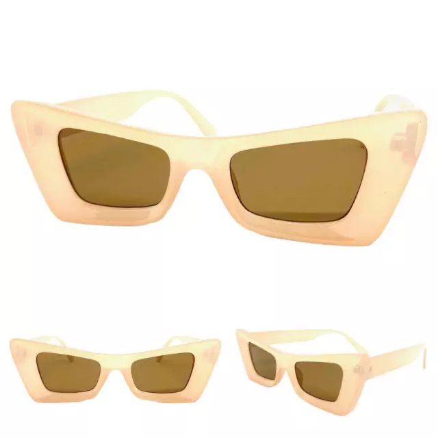 Chic Élégant Vintage Rétro Moderne Chat Eye Style Soleil Lunettes Funky Beige