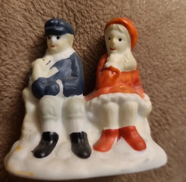 Vintage House of Lloyd Christmas Ceramic Figure 1989 Boy Girl W Puppy Figure