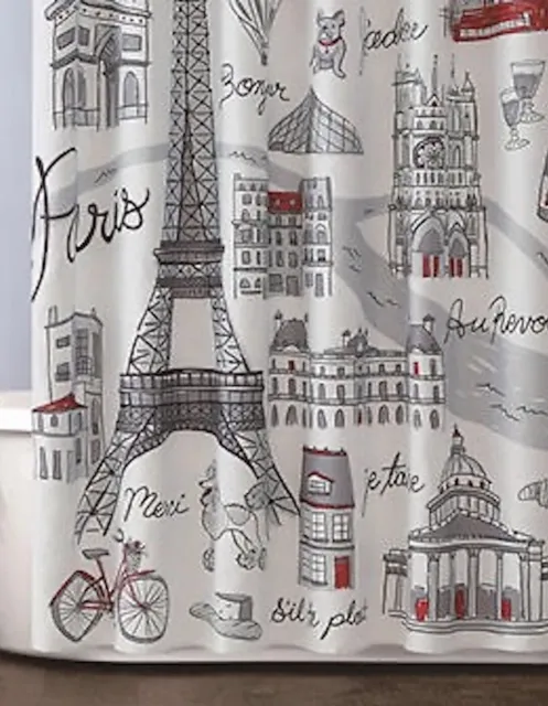 Stylish Shower Curtain - Paris Theme with Eiffel Tower & other French landmarks 