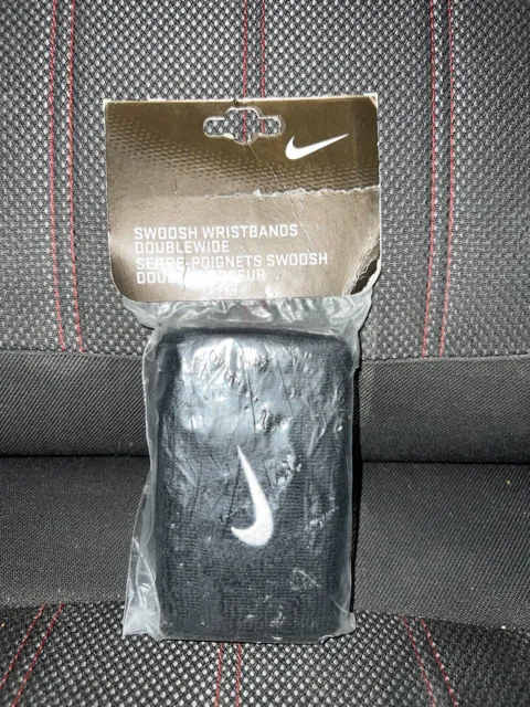 Bracciali Nike DRI-FIT Doublewide 2.0 taglia unica nero bianco swoosh nuovi