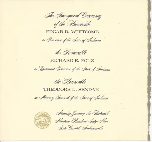 1969 Indiana Governor Ed Whitcomb & Others - Inaugural Ceremony Program