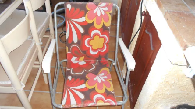 vintage 1960/70 : fauteuil camping toile à fleurs