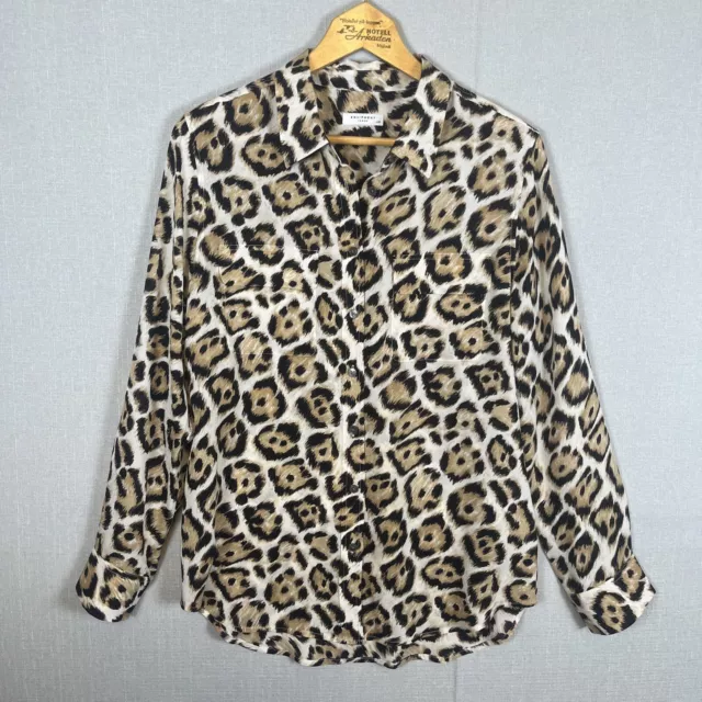 EQUIPMENT FEMME 100% Silk Size Large Button Up Blouse Leopard Animal Print EUC