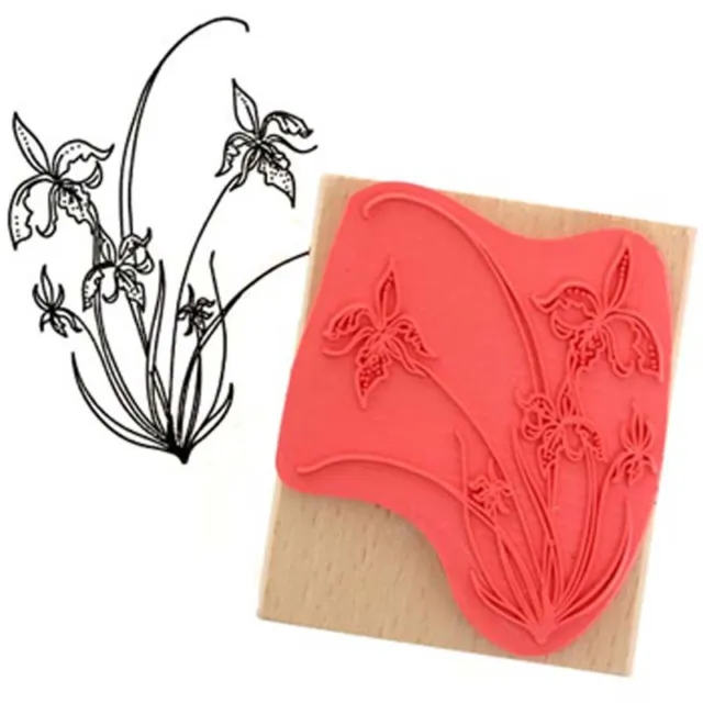 Create & Craft Stylised FLOWERS Rubber Ink Stamp on Beech Block - Free UK P&P