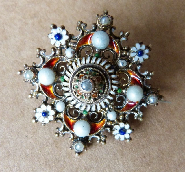 Pendentif En Argent Massif Et émail Du 19e Siècle - Bijou Régional Vintage - Occasion