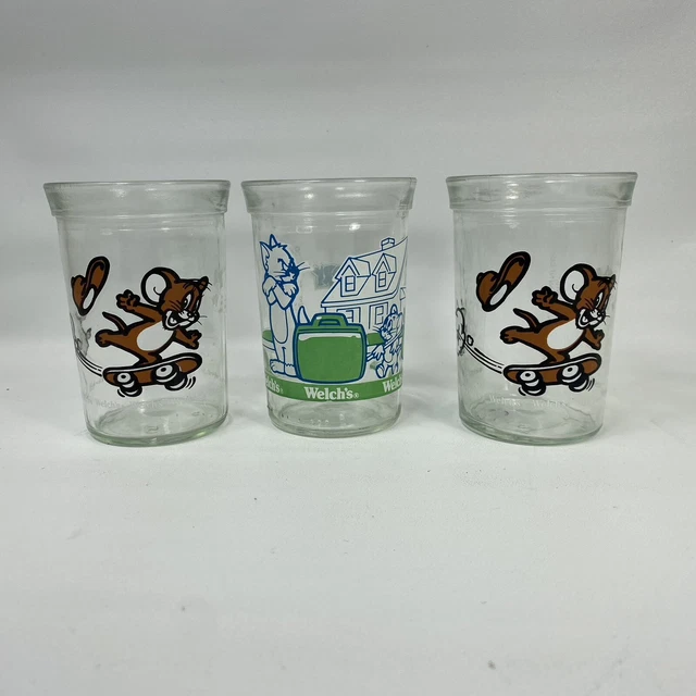 Vintage 1990's Welch's Tom & Jerry Jars Set Of Skateboarding Jerry 90’ 93’ retro