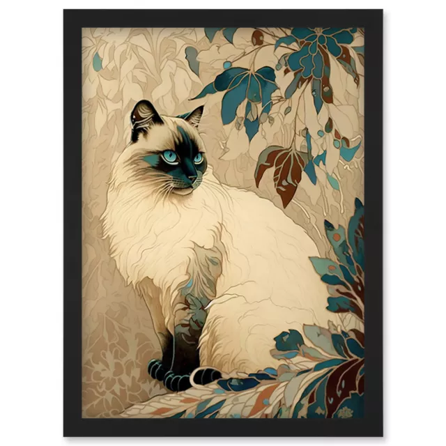 Blue Point Ragdoll Cat Plant Pattern Framed Wall Art Picture Print A4